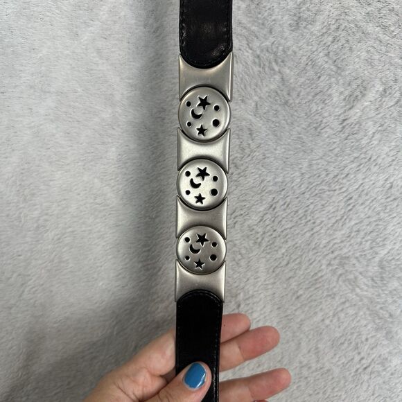 Suzi Roher Leather Stretch Belt Small Black Celestial Sun Moon Stars 90s Grunge - Picture 2 of 9